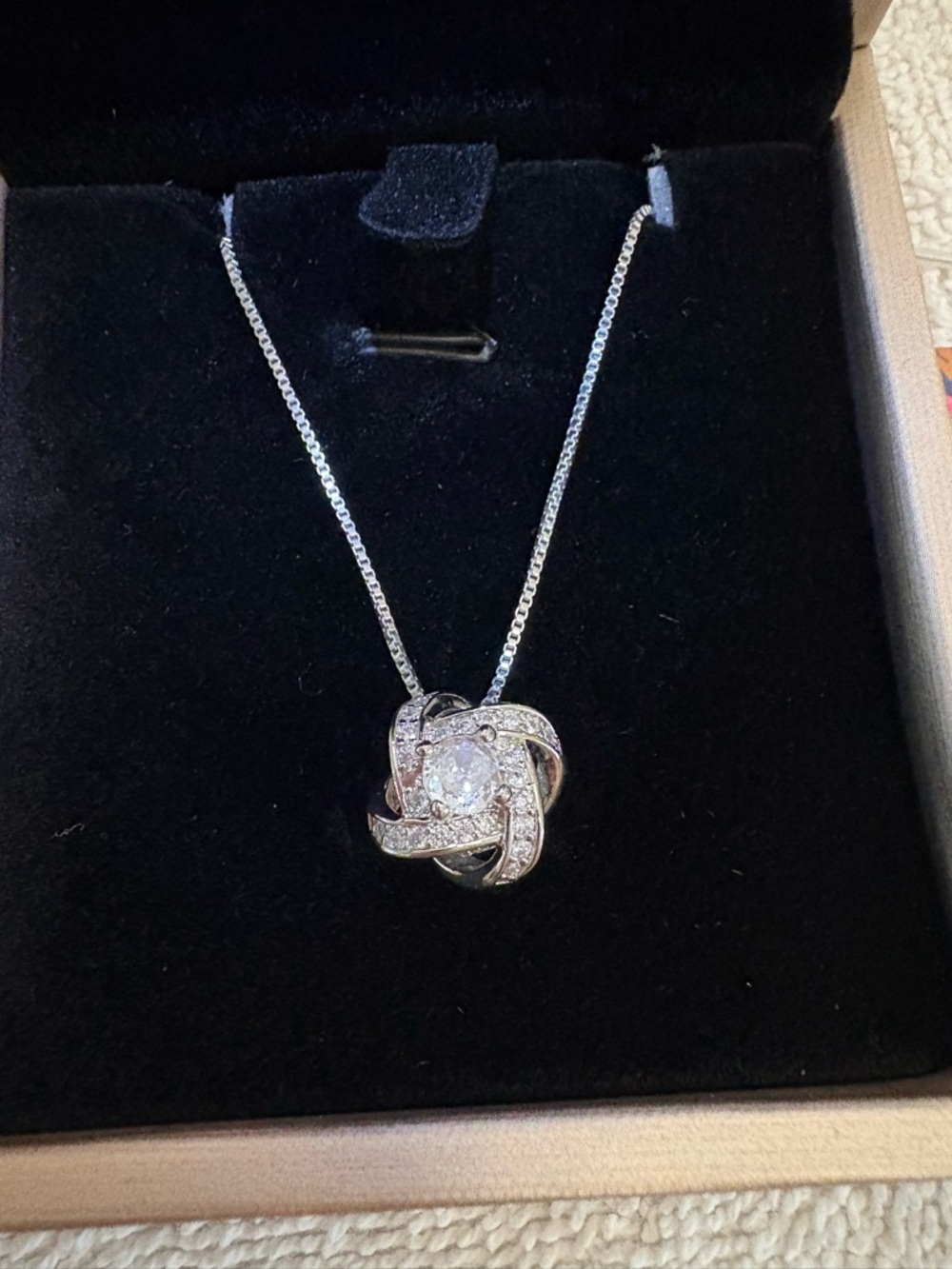 Sterling Silver CZ Forever Knot Necklace 16” Lighted Box Future Wife NEW